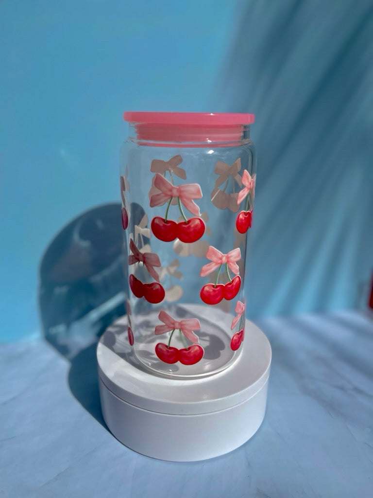 16oz Clear Cherries Glass Cup